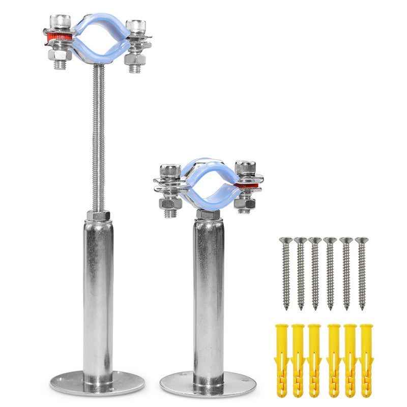 AKIHISA 2 Pcs 304 Stainless Steel Pipe Supports, Wall Mount Ceiling Mount Pipe Hanger, Pipe Holder for OD Pipe 15-19MM Adjustable Height Range 100-200mm - Image 1